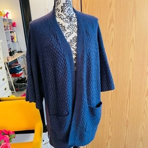 Lane Bryant Women’s Blue Weave Knit Open Front Half Sleeve Cardigan